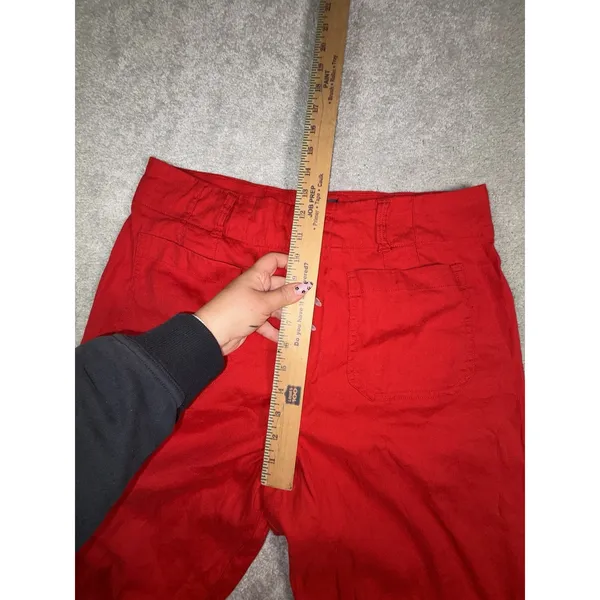 maeve colette pants 31 cropped wide leg pants Red Linen Blend Patch Pockets - Image 9