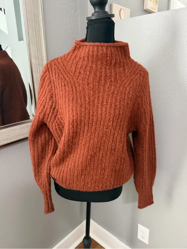 Madewell Loretto Rust Ribbed Mockneck Wool Blend Knit Sweater XXS - Image 2