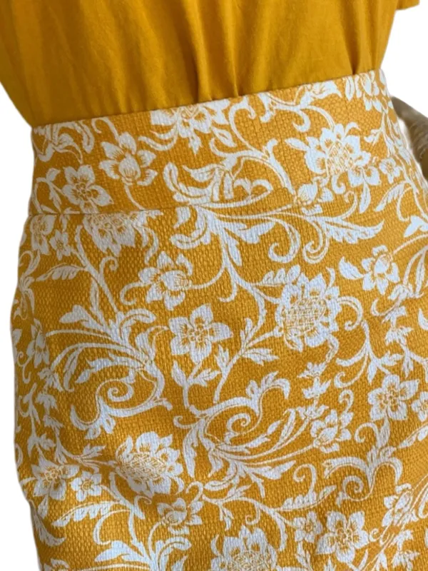 Ann Taylor Loft Golden Yellow And White Floral Print Cotton Blend Skirt (14) - Image 7