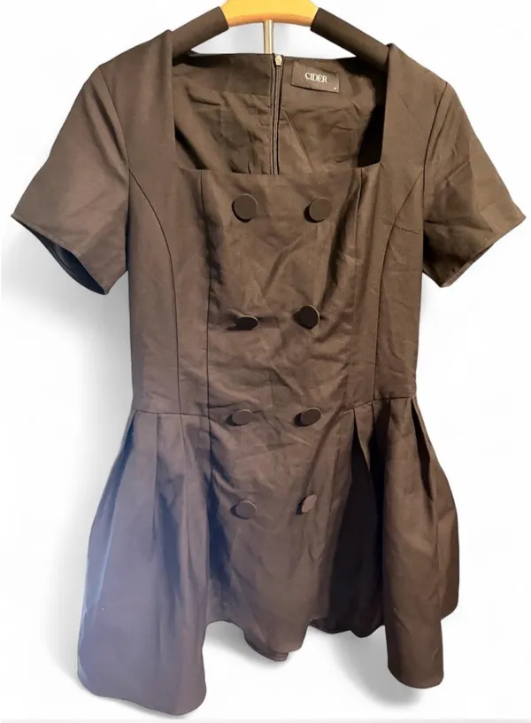 Cider Black mini dress with buttons upfront - Image 3