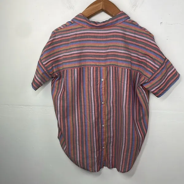 Madewell Womens Courier Button Back Shirt Rainbow Stripe Oversized size XS - Image 4