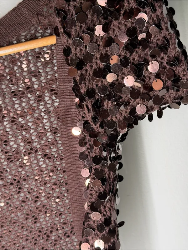 NEW Vintage Y2K‎ McBling Brown Oversized Paillette Sequin Shrug Bolero 2000s - Image 5