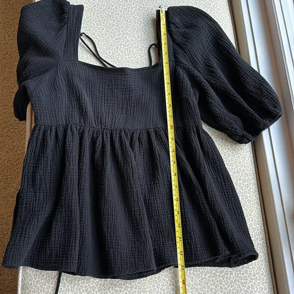 NWOT Asos Design Black Puff Sleeve Gauzy Top with Criss Cross tie on open back - Image 8