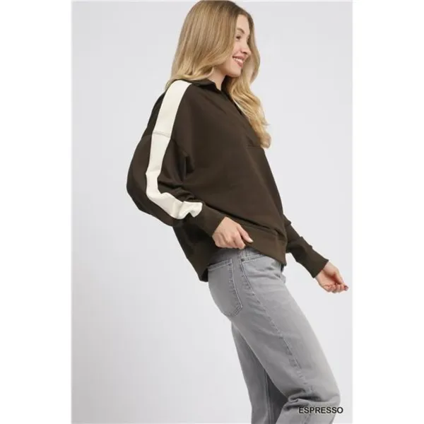 ✨NWT Umgee‎ Color Block Polo Sweatshirt - Image 2
