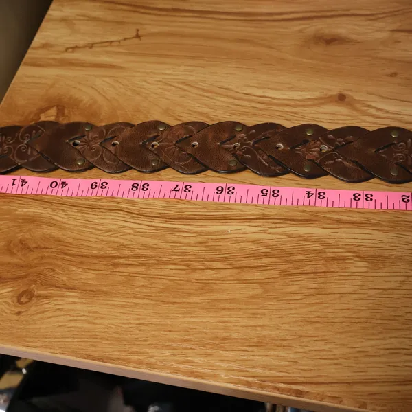 Boho Braided Heart Tooled Leather Belt Womens Size XL Brown Floral Y2K Cowgirl - Image 6