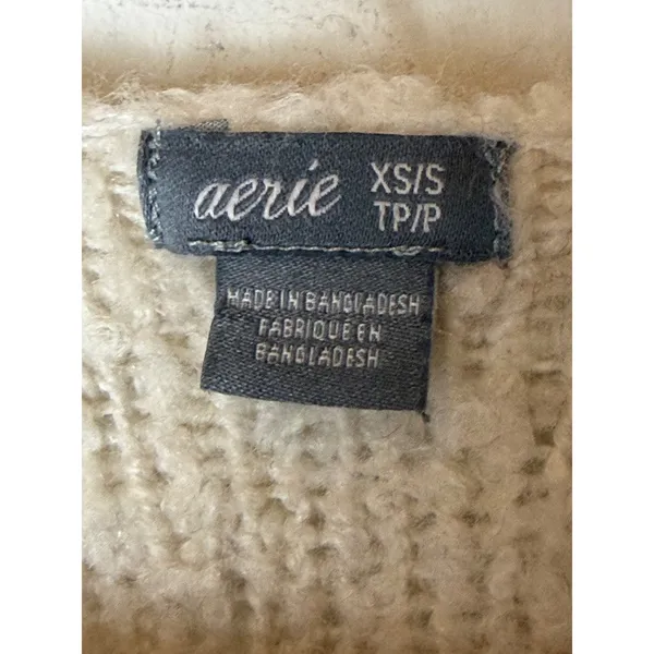 Aerie Sweater Women XS Ivory Boucle Wool Blend Open Front Cardigan Lounge Knit - Image 7