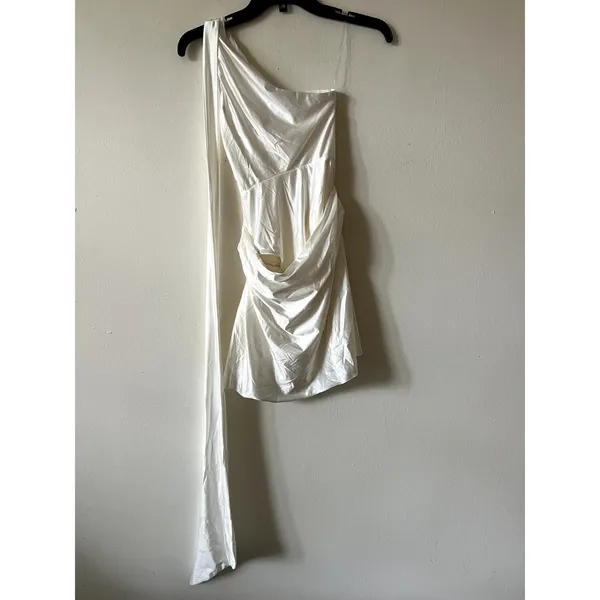 Oh Polly Kiraz Asymmetric Scarf Detail Mini Dress Size 0 White - Image 5