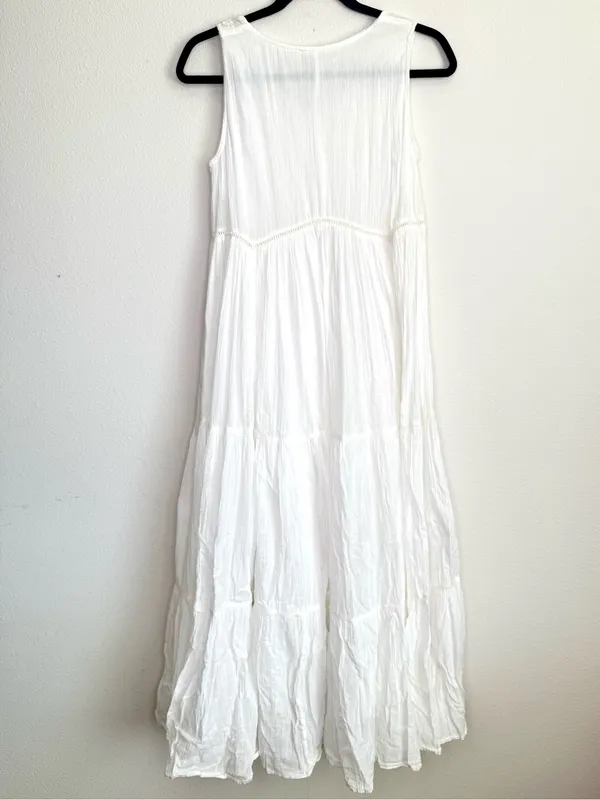 Anthropologie Talisman Dress White Embroidered tonal accent Sleeveless Tiered Maxi Length Boho - Image 2