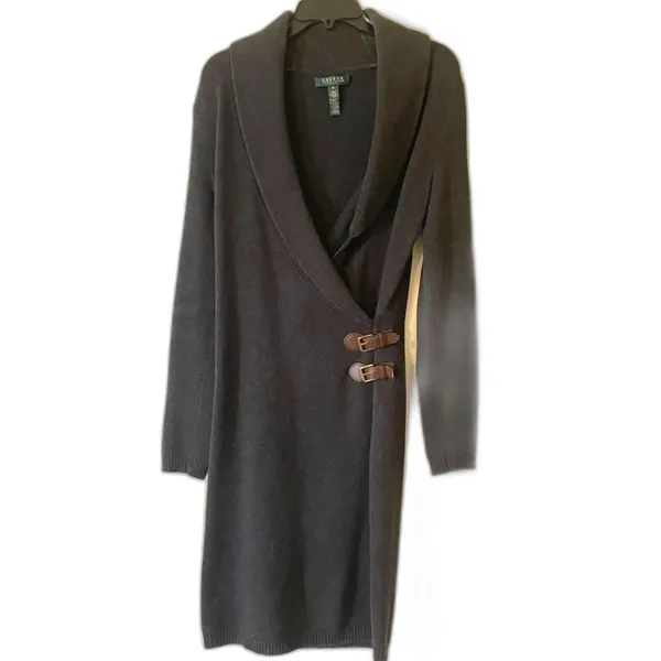 Lauren Ralph Lauren Buckle Wrap Sweater Dress Sz S Elegant Knit Workwear - Image 4