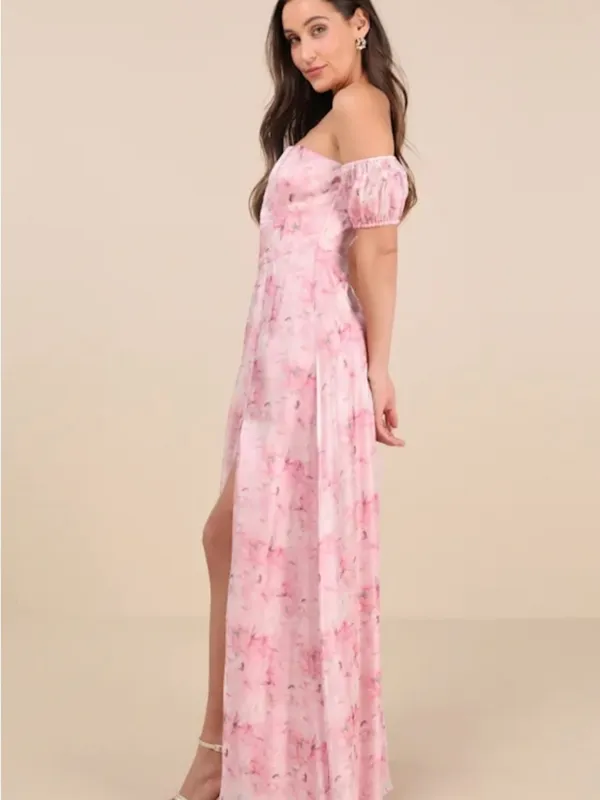 Lulus Idyllic Charisma Light Pink Floral Off-the-shoulder Maxi Dress - Size XS - Image 4