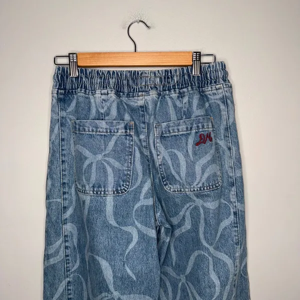 Damson‎ Madder Bow Print Denim Trousers Womens 6 Blue Excellent Barrel Leg Pants - Image 7