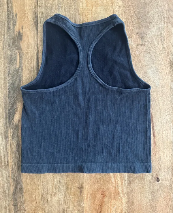 Aura Tank Top Ribbed S/M Blue High Neck - Image 2