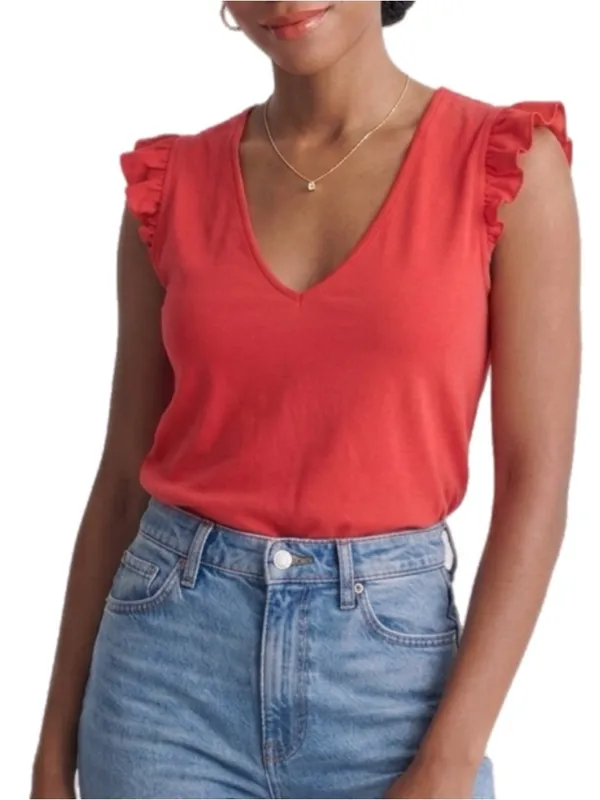 EVEREVE Pink Ruffle Sleeve V-Neck Top Womens Size Small Stretchy Knit Blouse - Image 2