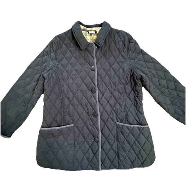 LL Bean‎ Vintage Quilted Riding Jacket Plaid Lined Black Women's Large Buttons - Image 2