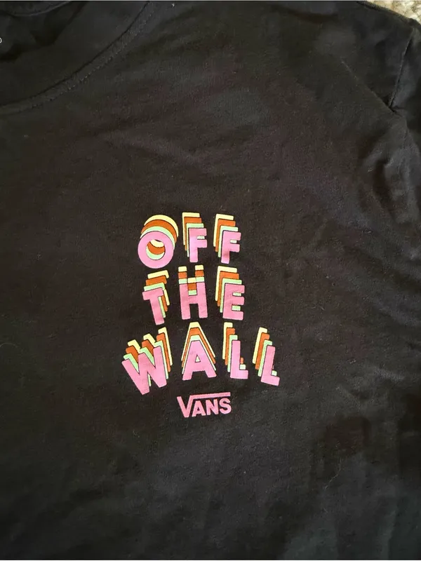 Vans Off The Wall Crop Top Long Sleeve Shirt Black Small Multi-Color Check NEW - Image 7
