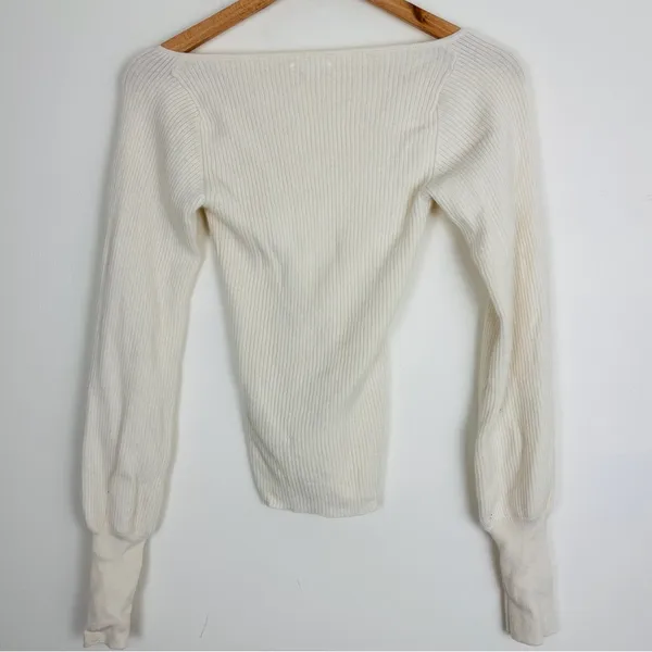 Reformation “Hart” cream colored ribbed v-neck cashmere sweater. Small. - Image 3