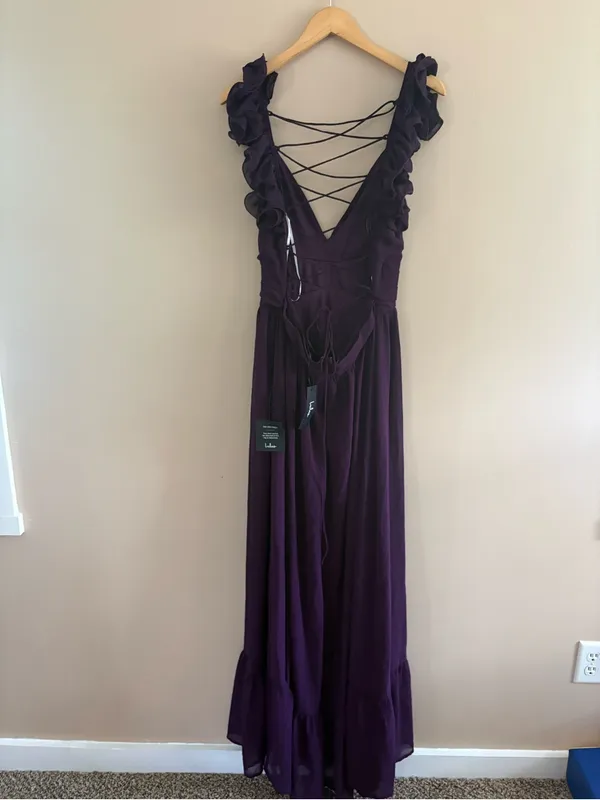 Lulus Soiree Celebration Purple Ruffled Lace-Up Maxi Dress Size XL Formal - Image 5