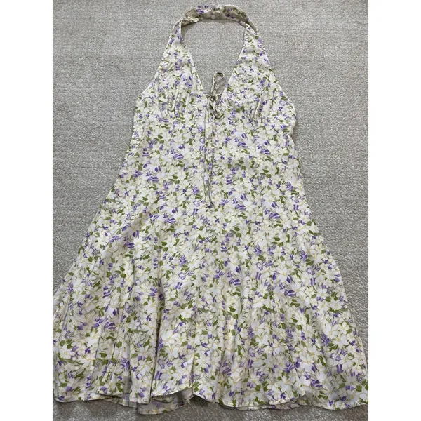 Maeve by Anthropologie Cream Halter Mini Dress with Lavender Floral 100% Viscose - Image 16