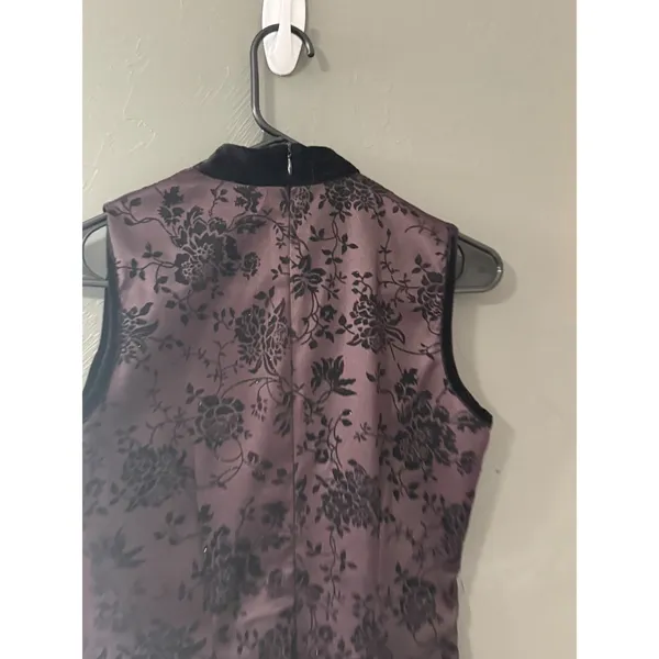 Purple‎ Black Floral Velvet Flocked Cheongsam Qipao Whimsigoth Sheath Dress - Image 9