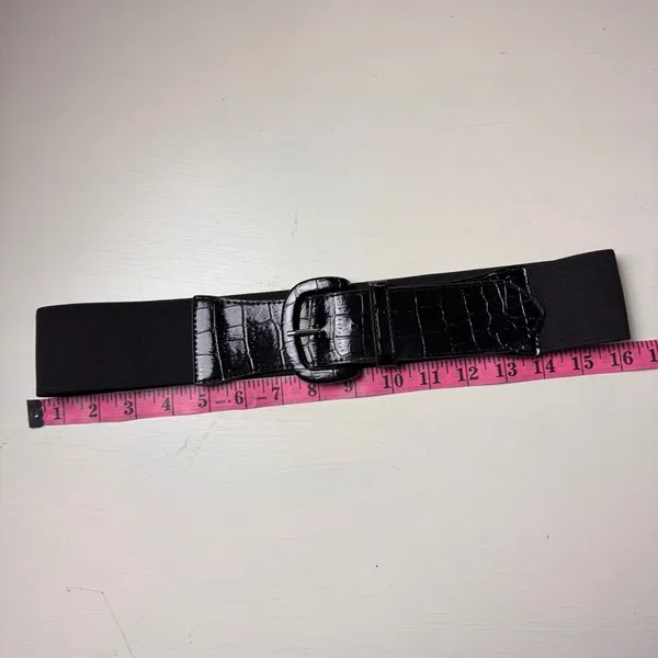 Black Croc-Embossed Stretch Buckle BeltFashion Accessory Sz S - Image 3
