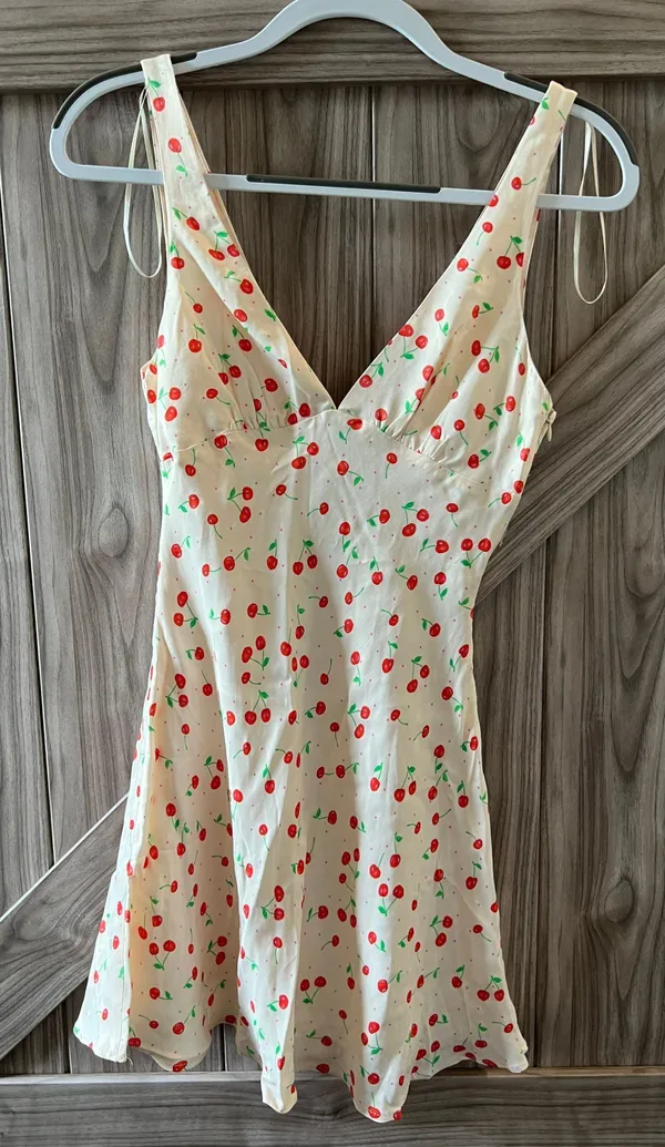 ZARA Satin Effect Cherry Print Dress - Image 4