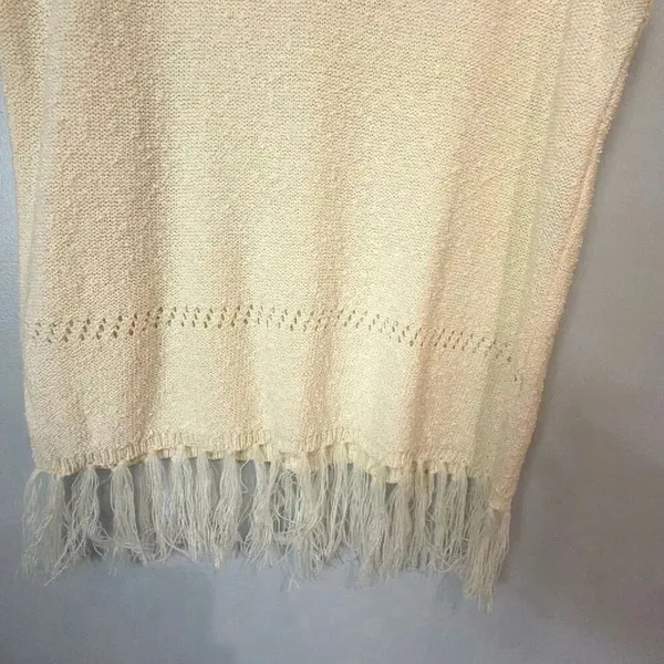 Promesa Women’s Large Ivory Knit Sweater Vest Fringe Hem Boho V-Neck Tank Top #1 - Image 3