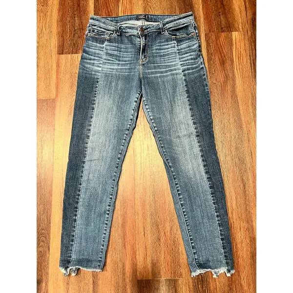 Abercrombie & Fitch Two Tone Two Striped Ankle Skinny Jeans Raw Hem Size 12 - Image 2