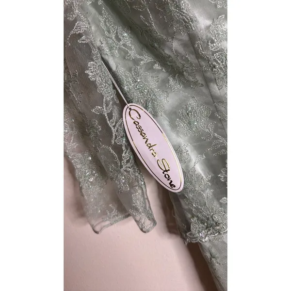vtg Cassandra Stone Dress Womens 8 Sage Green Lace Gown Formal‎ Evening Beaded - Image 5