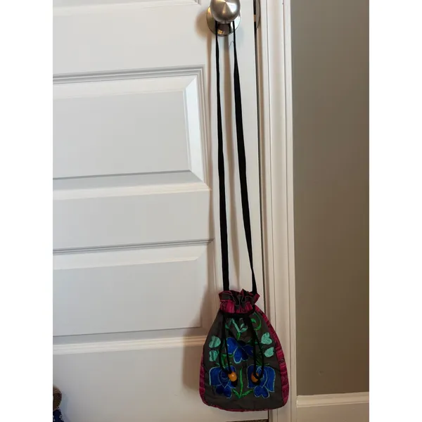 Embroidered Floral Cotton Pouch‎ Purse Boho Drawstring Artisan Folk Cottagecore - Image 4