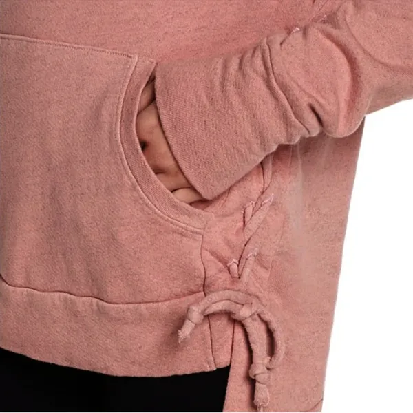 Good hYOUman Woman Up Lace-Up Hoodie Corset Asymmetric Heathered Pink Oversized - Image 3