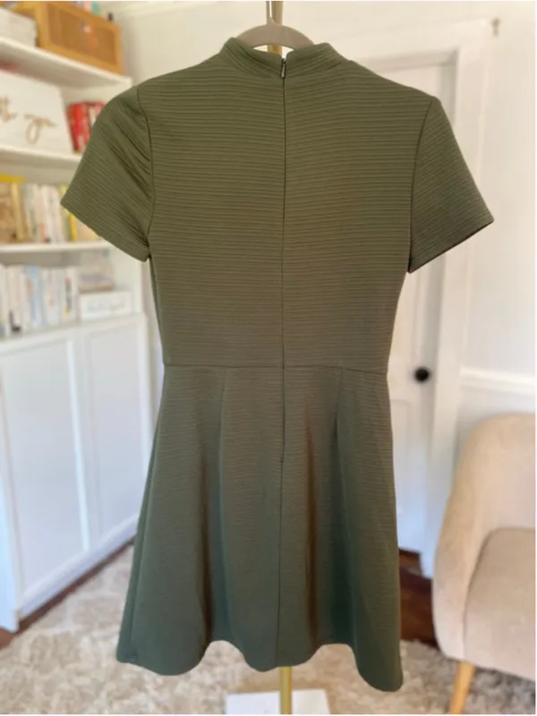 Hutch Mock Neck‎ Mini Dress Olive Green Quiet Luxury Minimalist XS Parisian Boho - Image 3