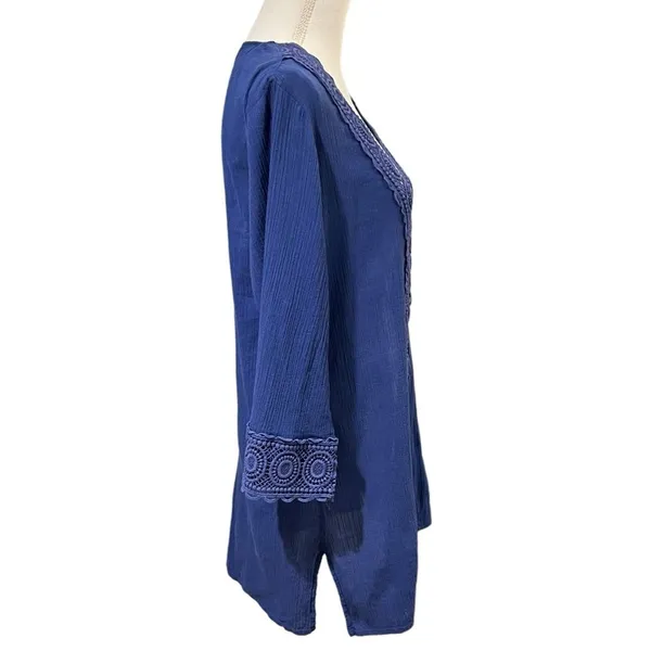 La Blanca Womens Beach Tunic Coverup Size M Blue Coastal Resort Lightweight - Image 3