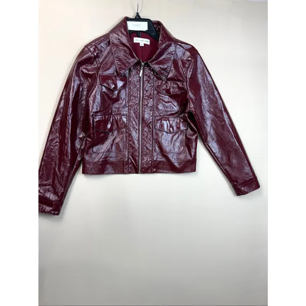 Ronny Kobo Patent Faux Leather Jacket Medium Red - Image 3