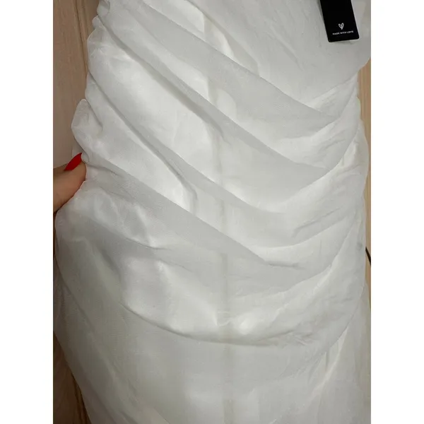 NWT Lulus V.I.P. Treatment White Mesh Ruched Bodycon Midi Dress Party Sexy Sz M - Image 7