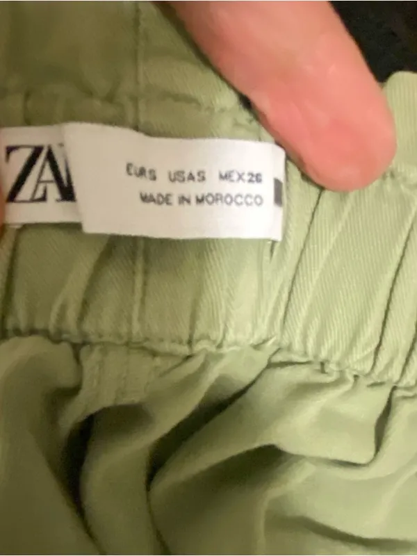 Zara Womens Pants S Small Olive Sage Green Paperbag Waist Light Denim Casual - Image 9