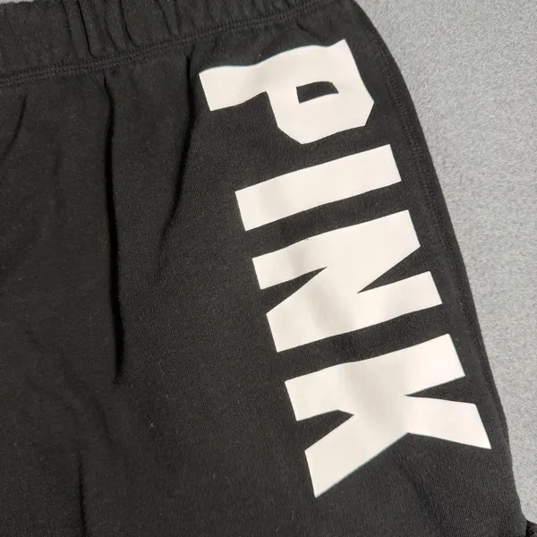 PINK Victoria's Secret Shorts Womens Large Black Fleece Sweat Logo Drawstring - Image 2