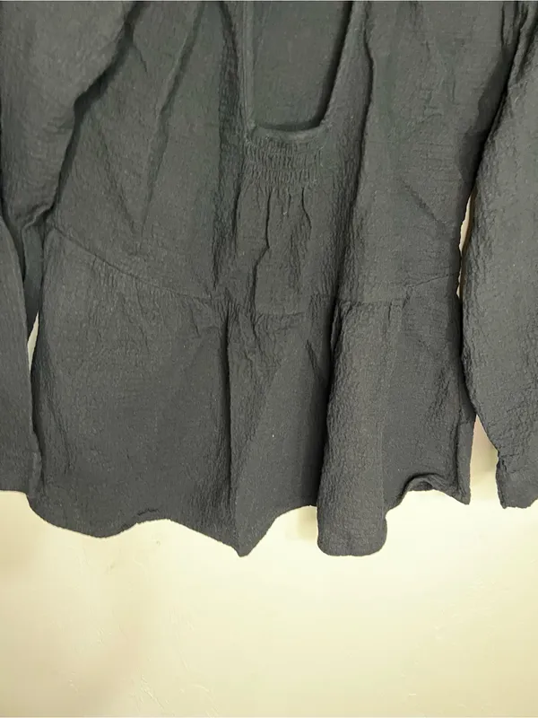 Madewell Black‎ Gauze Open Back Peplum Tie Long Sleeve Blouse - Image 8