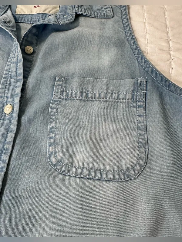 Mossimo Supply Co. 100% Lyocell Light Blue Sleeveless Chambray Slit Back Open M - Image 8