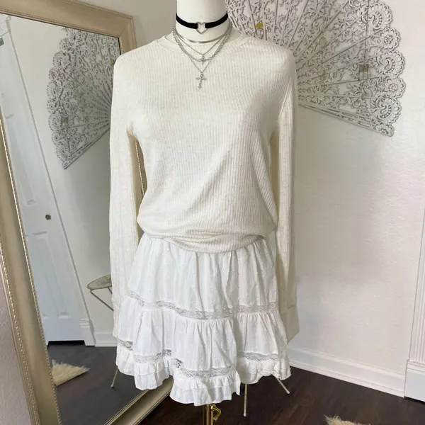 NWT Madewell Ribbed Crewneck Long-Sleeve Tee Cream Size L - Image 3