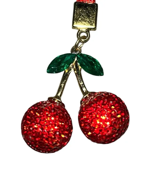 Red Cherry Crystal Keychain Wristlet - Image 2