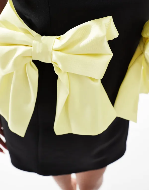 ASOS mini black dress with yellow bows - Image 4