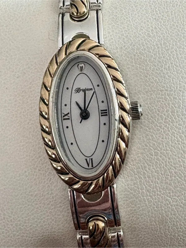 Brighton Two-Tone Silver and Gold Oval Bracelet Watch with White Dial 7.5” - Image 5