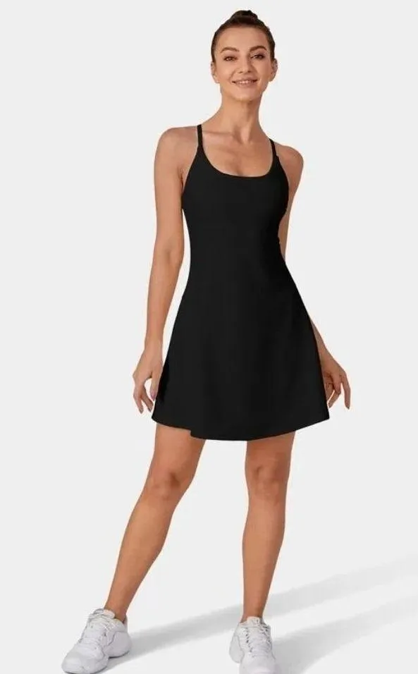 Halara Patitoff Flow Pet Hair Resistant 2-in-1 Flare Dress-Wannabe Black S - Image 5