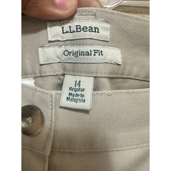 L.L.Bean Original Fit‎ Cotton Blend Pleated Pants Beige Women's Size 14 - Image 2