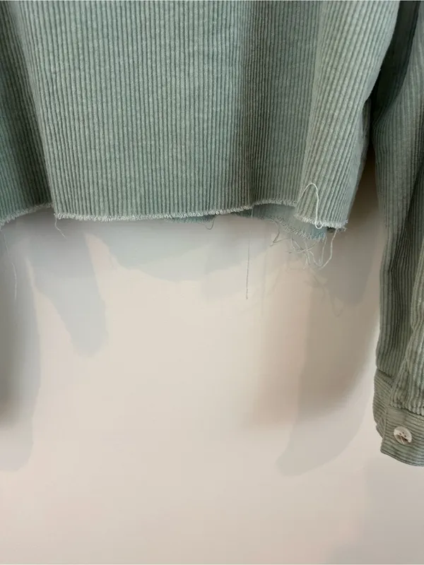 PacSun Corduroy Button-Front Jacket in Sage Green Raw Hem Size M/L - Image 5