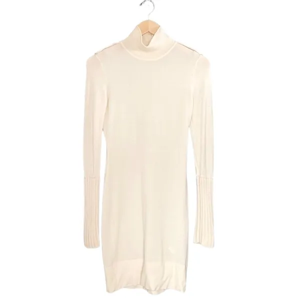 Karen Millen Wool Blend Sweater Dress Size 2 Cream Knit Bodycon Mock Neck Mini - Image 13