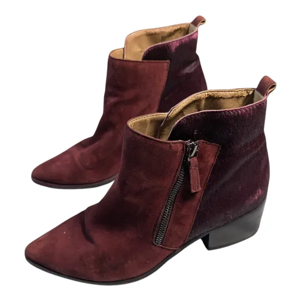 Tahari Rockstar Oxblood Red Suede Calf Hair Pointed Toe Outer Zip Ankle Boots 9 - Image 7