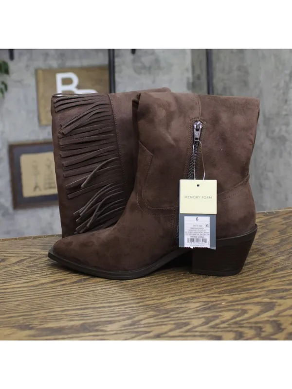 NWT Universal Thread Tall Fringe Western Boots Cone Heel Chocolate Brown 6M - Image 8