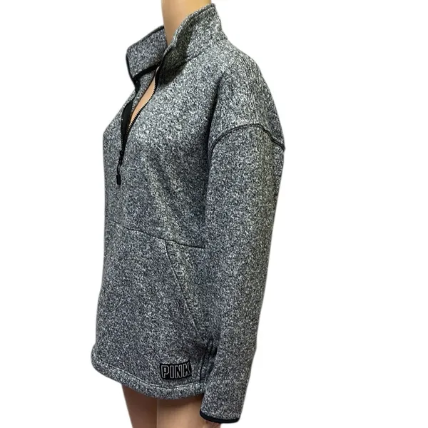 Victorias Secret PINK Heather Gray Quarter Zip Kangaroo Pocket Knit Sweatshirt M - Image 8
