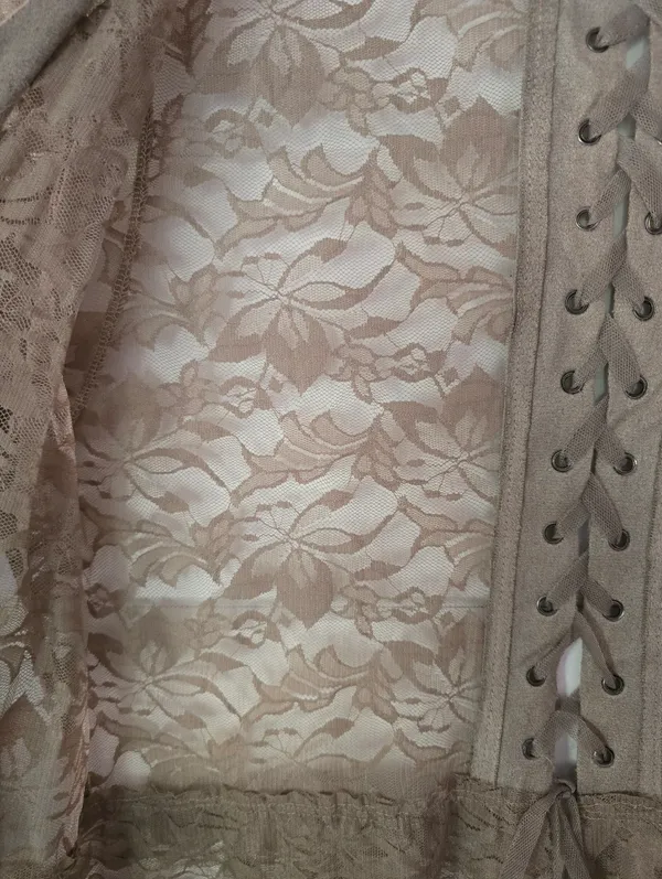 Lace Sheer Open-Front Tunic Cardigan - Taupe Ombre STUNNING LACE Medium - Image 5